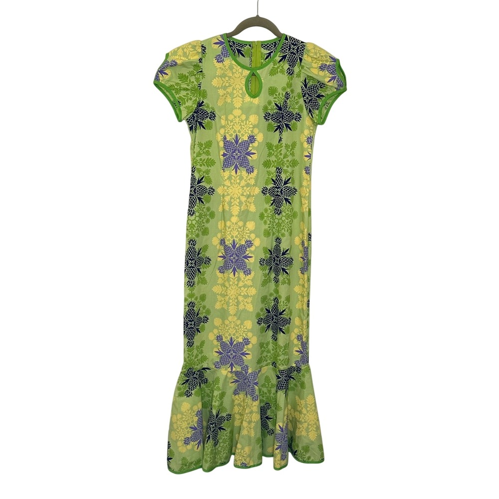 Vintage Carol Bennett Hawaii Maxi Dress Size‎ S Green Pineapples Aloha Tropical